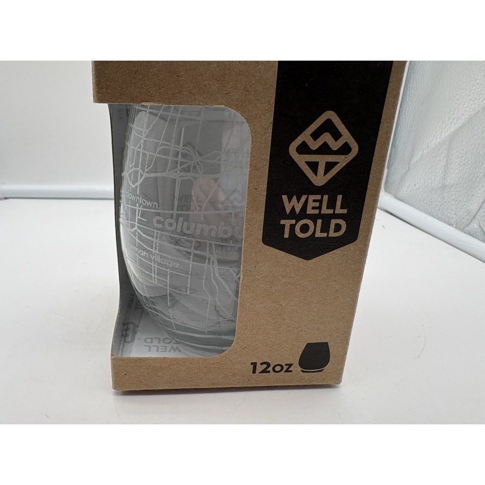 Well Told Engraved Columbus Ohio Map Stemless Wine Glass, Etched Glass
